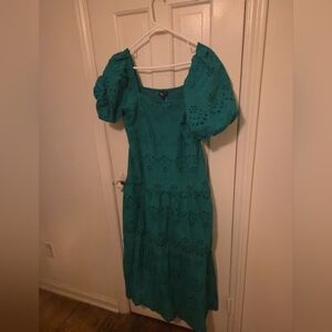 Eyelet Embroidered Dress Puff Sleeve Cottage Sz Large Boho Fairy